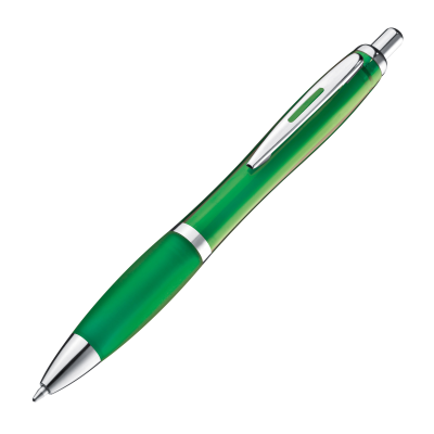 CLEAR TRANSPARENT BALL PEN with Rubber Grip in Green