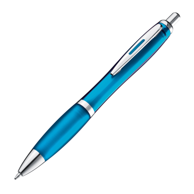 CLEAR TRANSPARENT BALL PEN with Rubber Grip in Light Blue