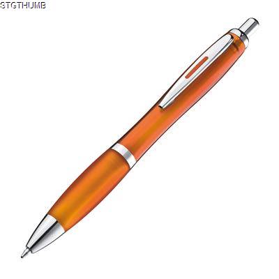 CLEAR TRANSPARENT BALL PEN with Rubber Grip in Orange