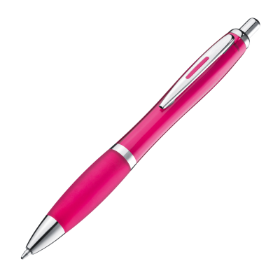CLEAR TRANSPARENT BALL PEN with Rubber Grip in Pink