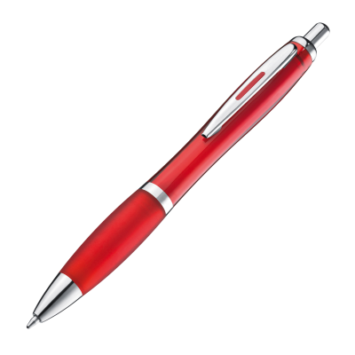 CLEAR TRANSPARENT BALL PEN with Rubber Grip in Red