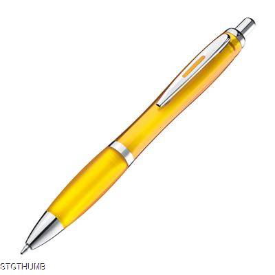 CLEAR TRANSPARENT BALL PEN with Rubber Grip in Yellow