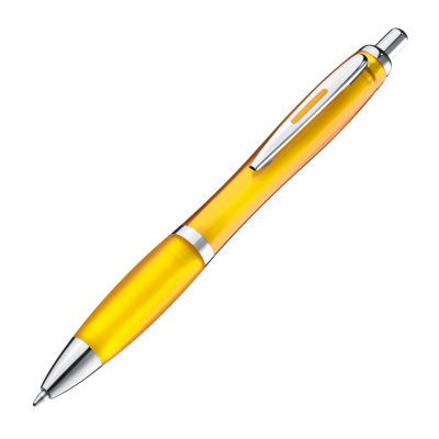 CLEAR TRANSPARENT BALL PEN with Rubber Grip in Yellow
