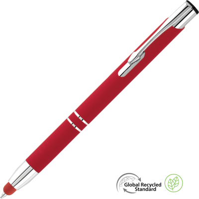 ELECTRA CLASSIC GRS RECYCLED SOFT FEEL METAL BALL PEN with Stylus - Red - PROMOTIONAL CORPORATE GIFT