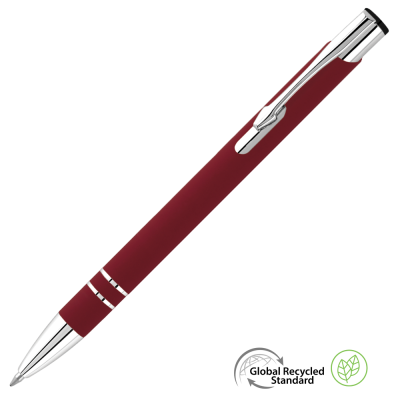 ELECTRA GRS RECYCLED SOFT FEEL METAL BALL PEN - BURGUNDY - PROMOTIONAL CORPORATE GIFT