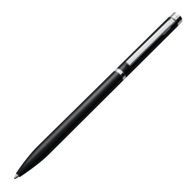 ELEGANT SLIM LINE BLACK METAL BALL PEN with Silver Chrome Trim