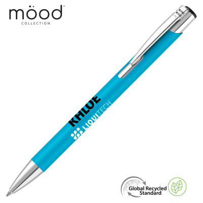MOOD GRS RECYCLED SOFT FEEL METAL BALL PEN - CYAN