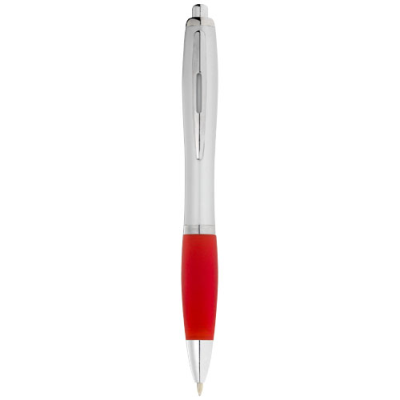 NASH BALL PEN SILVER BARREL AND COLOUR GRIP in Silver & Red