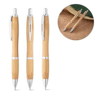 NICOLE BAMBOO BALL PEN with Clip & Metal Trim