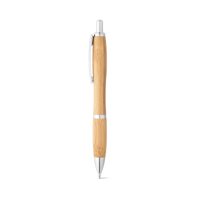 NICOLE BAMBOO BALL PEN with Clip & Metal Trim in Natural