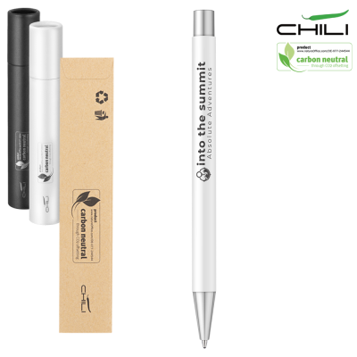 PAR METAL RECYCLED BALL PEN BY CHILI - WHITE - BLACK SILVER CHROME BASE METAL