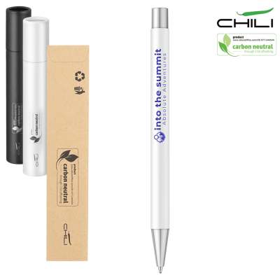 PAR METAL RECYCLED BALL PEN BY CHILI - WHITE - BLUE SILVER CHROME BASE METAL