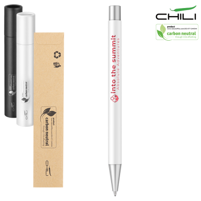 PAR METAL RECYCLED BALL PEN BY CHILI - WHITE - RED SILVER CHROME BASE METAL