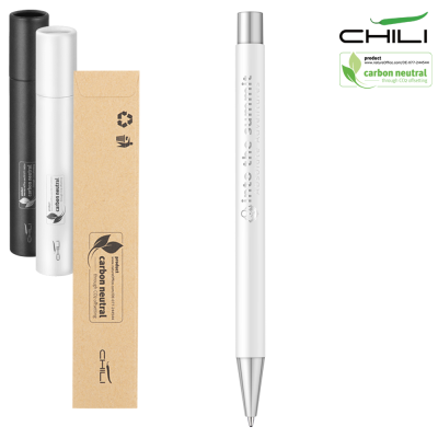 PAR METAL RECYCLED BALL PEN BY CHILI - WHITE - SILVER CHROME BASE METAL