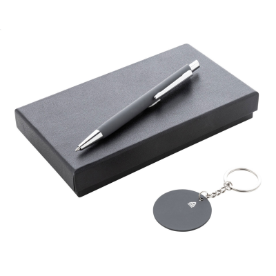PEN AND KEYRING SET in Dark Grey