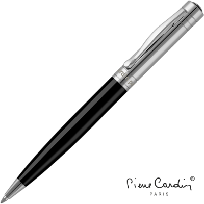 PIERRE CARDIN CHAMONIX METAL BALL PEN - BLACK - SILVER CHROME