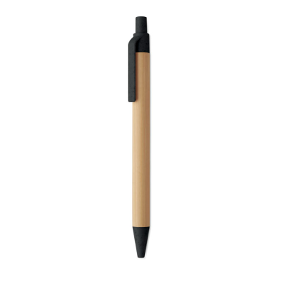 PUSH BUTTON BALL PEN in Bamboo in Black