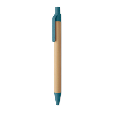 PUSH BUTTON BALL PEN in Bamboo in Blue