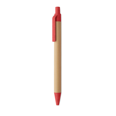 PUSH BUTTON BALL PEN in Bamboo in Red
