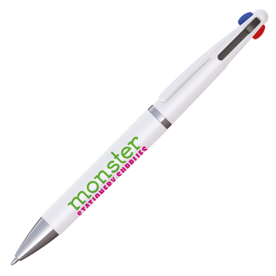 QUAD 4 COLOUR in 1 Ball Pen - White - Silver - PROMOTIONAL CORPORATE GIFT