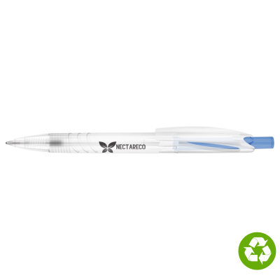 RE-PET RECYCLED PLASTIC BALL PEN - CLEAR TRANSPARENT BLUE