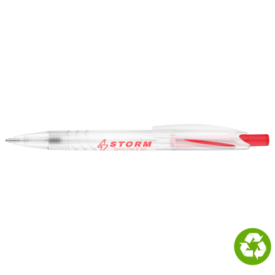 RE-PET RECYCLED PLASTIC BALL PEN - CLEAR TRANSPARENT RED