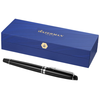 WATERMAN EXPERT FOUNTAIN PEN in Solid Black & Silver Chrome