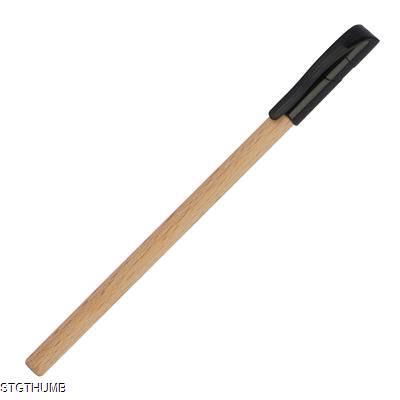 WOOD BALL PEN with Black Plastic Cap in Brown