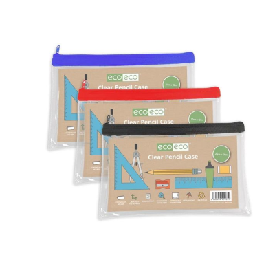 ECO-ECO SMALL 90% RECYCLED CLEAR TRANSPARENT FLAT PENCIL CASE (UK STOCK)