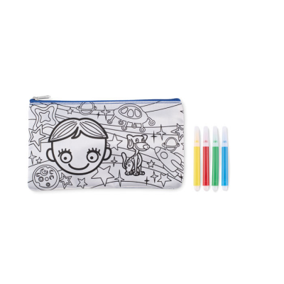PENCIL CASE with Markers in Blue
