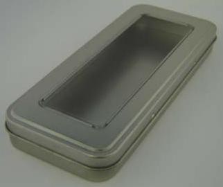 PENCIL TIN with Window Lid in Matt Silver