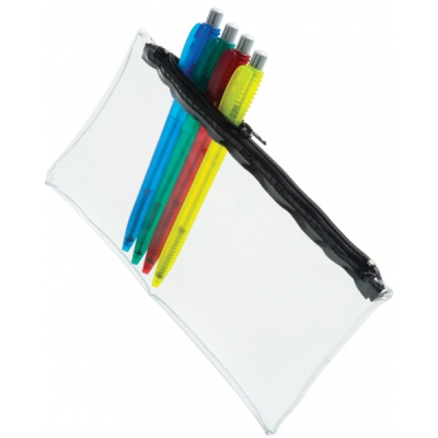 PVC PENCIL CASE (UK STOCK: CLEAR TRANSPARENT with Black Zip)