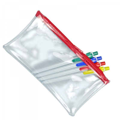 PVC PENCIL CASE (UK STOCK: CLEAR TRANSPARENT with Red Zip)