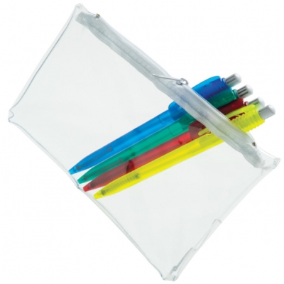 PVC PENCIL CASE (UK STOCK: CLEAR TRANSPARENT with White Zip)