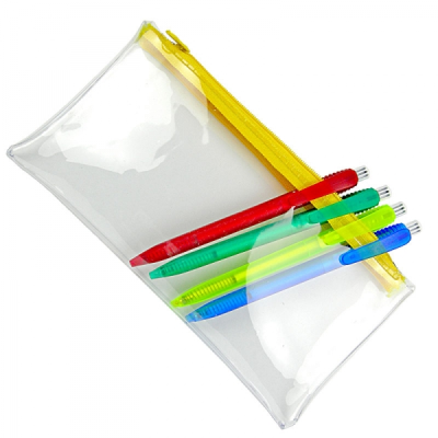 PVC PENCIL CASE (UK STOCK: CLEAR TRANSPARENT with Yellow Zip)