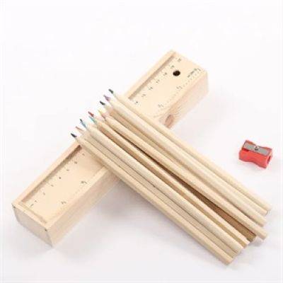 12-PIECE COLOUR PENCIL SET in Wood Ruler Box