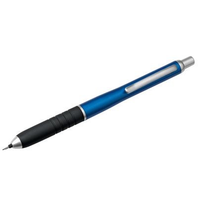 ALUMINIUM SILVER METAL MECHANICAL PROPELLING PENCIL in Blue with Black Rubber Grip