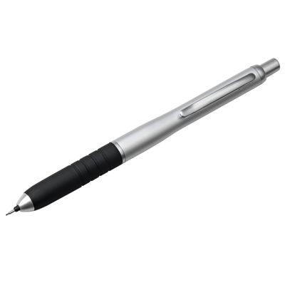 ALUMINIUM SILVER METAL MECHANICAL PROPELLING PENCIL with Black Rubber Grip