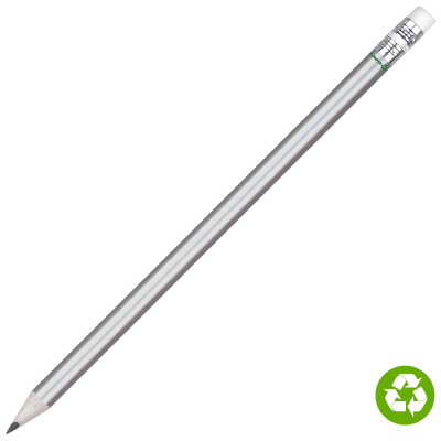 RECYCLED PAPER PENCIL with White Eraser - Silver