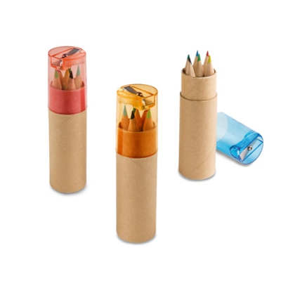 ROLS PENCIL BOX TUBE with 6 Colour Pencil Set & Sharpener