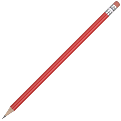 STANDARD WOOD PENCIL with Pink Eraser - Red Unsharpened