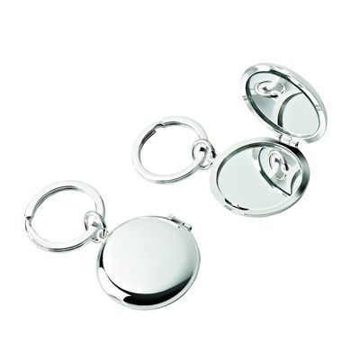 DOUBLE COMPACT MIRROR METAL KEYRING in Silver