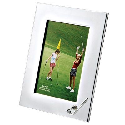 METAL GOLF PHOTO FRAME in Silver with Wood Back