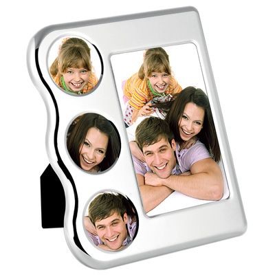 METAL PHOTO FRAME in Silver with 3 Round Frames & 1 Portrait Frame