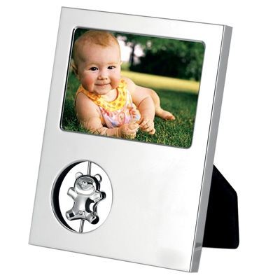 METAL PHOTO FRAME in Silver with Teddy Bear