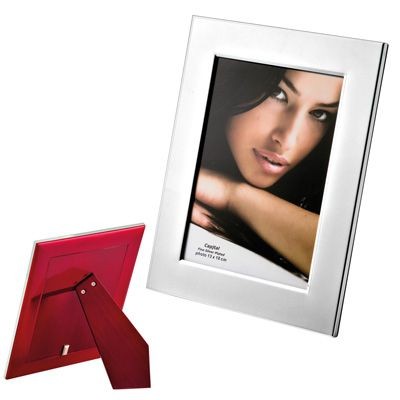 METAL PHOTO FRAME in Silver with Wood Back