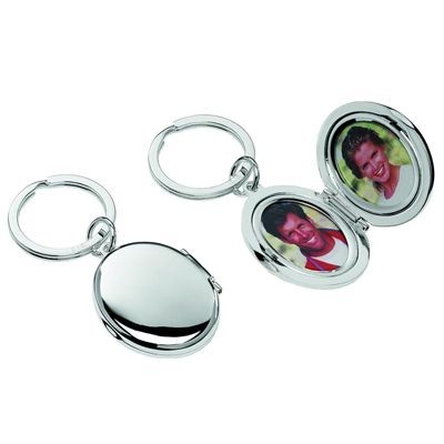 OVAL DOUBLE PHOTO FRAME SILVER METAL KEYRING