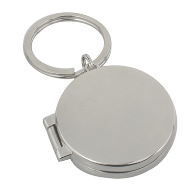 SILVER FINISH ENGRAVABLE OPENING ROUND PHOTOFRAME KEYRING