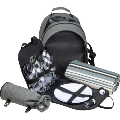 PICNIC BACKPACK RUCKSACK FOR 4 PERSONS INCLUDING ALSO PICNIC BLANKET in Anthracite Grey