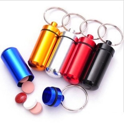 FASHION NEW DESIGN METAL PILL BOX with Keyring Chain; Medicine Che